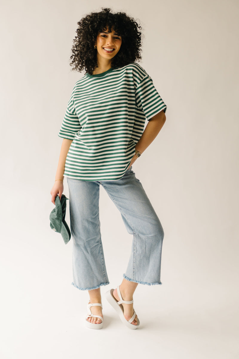 The Dugan Oversized Striped Tee in Ivory + Green