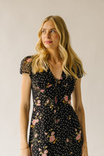 The Catrina V-Neck Floral Midi Dress in Black