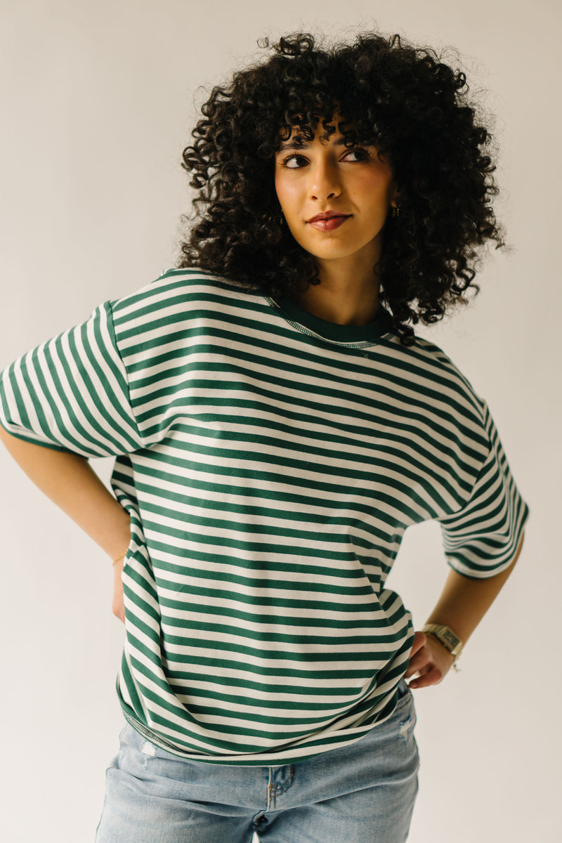 The Dugan Oversized Striped Tee in Ivory + Green