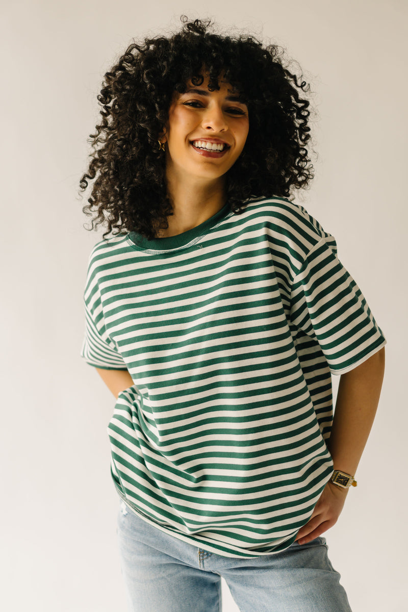 The Dugan Oversized Striped Tee in Ivory + Green