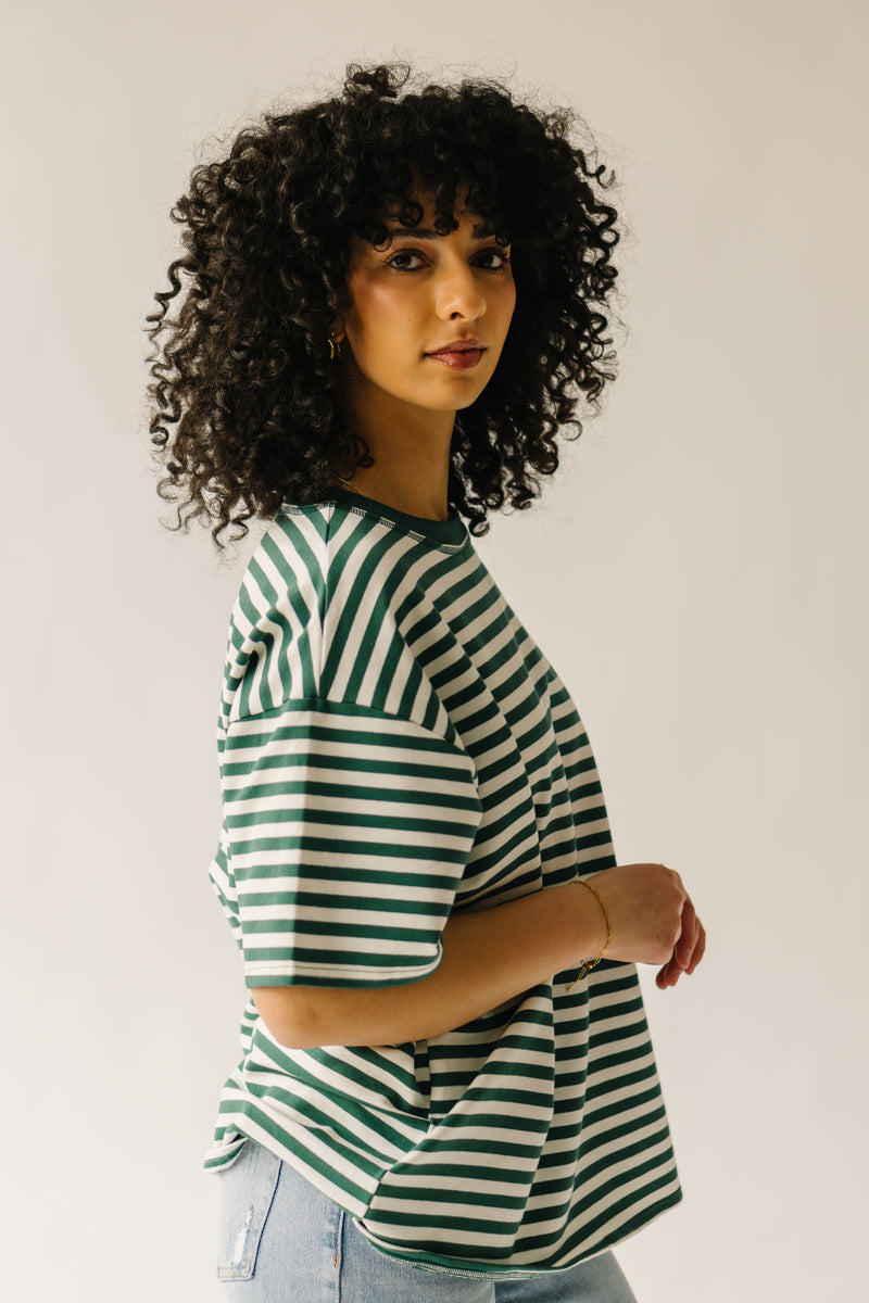 The Dugan Oversized Striped Tee in Ivory + Green