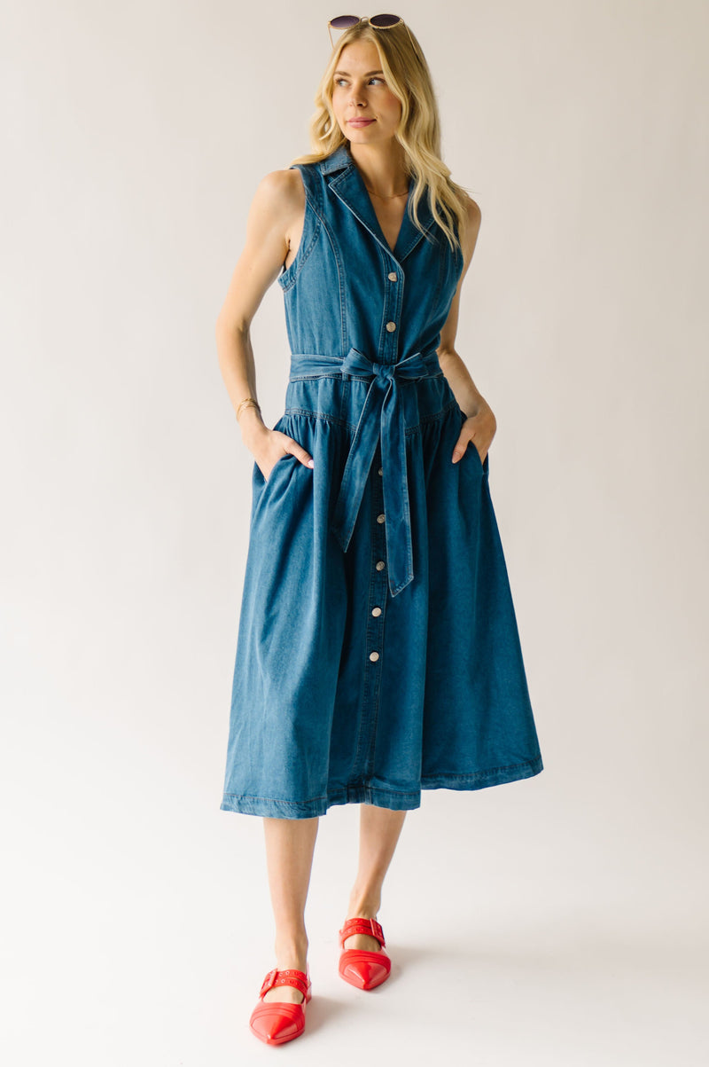 The Anderson Button-Down Midi Dress in Denim