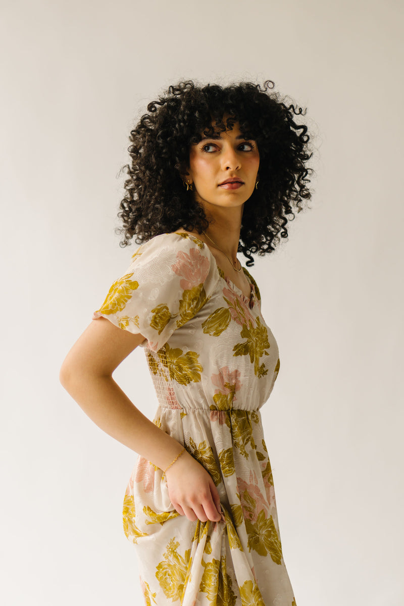 The Winnie Floral Midi Dress in Olive Oasis