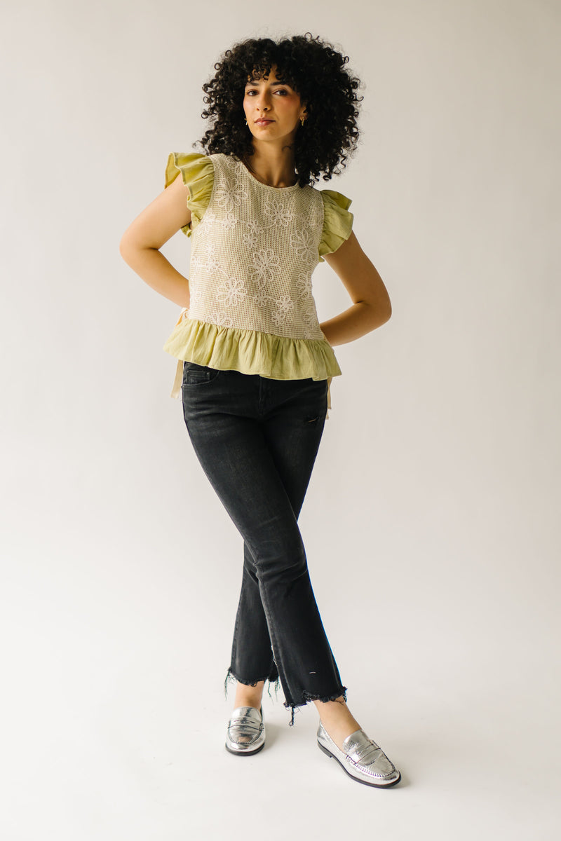 The Florian Crochet Lace Blouse in Pear Green