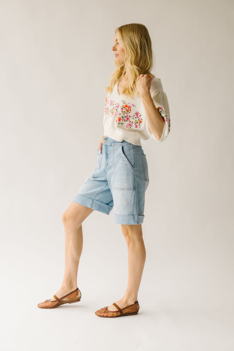 The Raquel Cuffed Hem Short in Light Blue