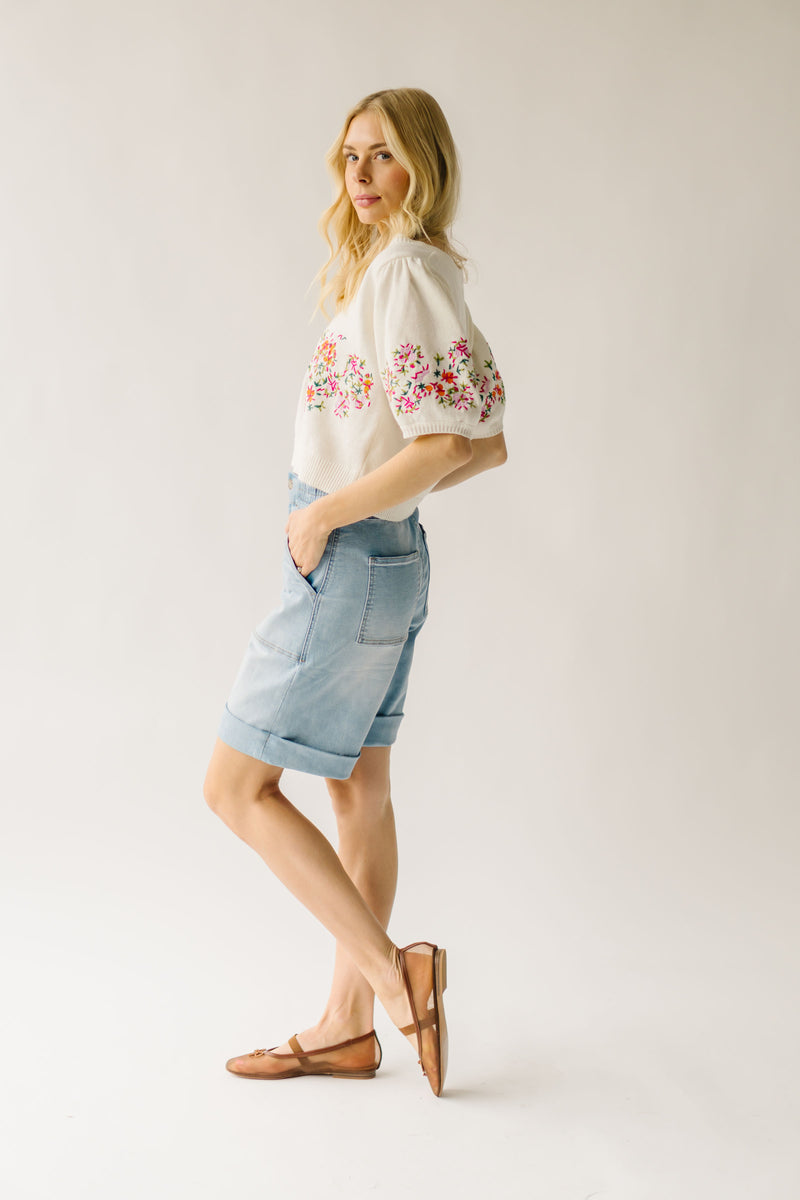 The Raquel Cuffed Hem Short in Light Blue