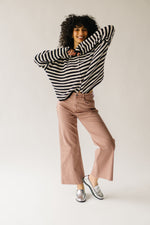 The Riggs Button-Down Sweater in Black + Cream Stripe