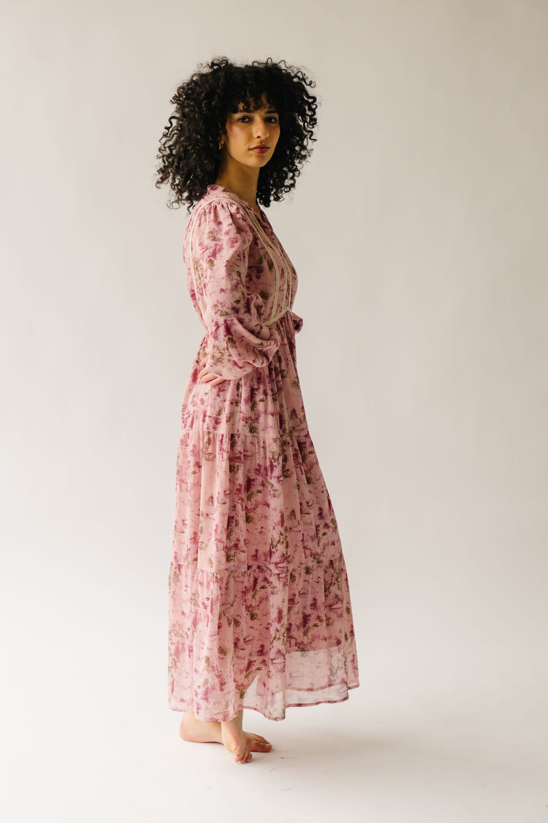 The Telford Lace Trim Midi Dress in Dusty Pink