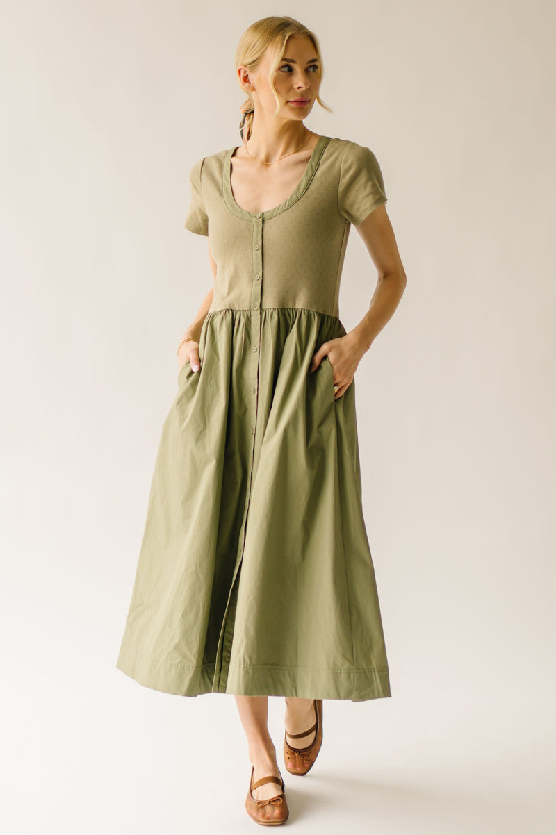 The Murdock Pointelle Knit Midi Dress in Olive