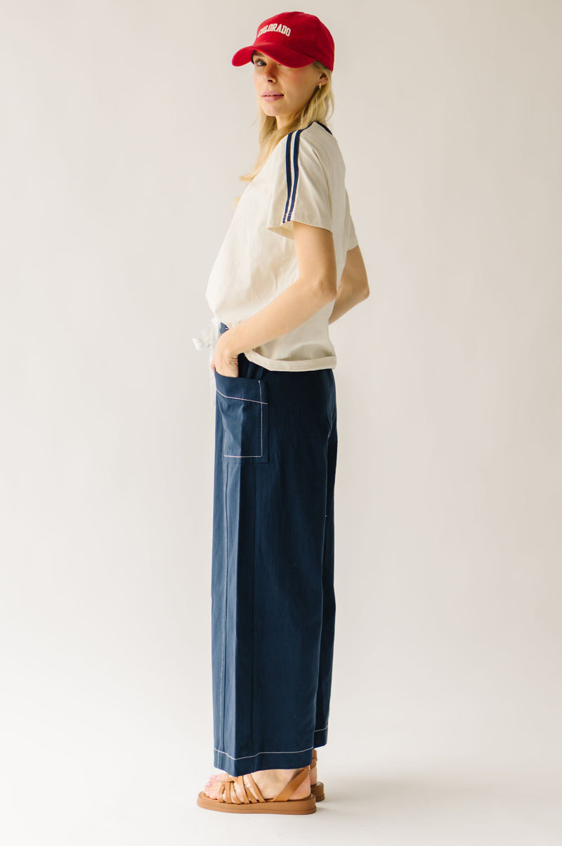 The Lena Contrast Stitch Pant in Navy