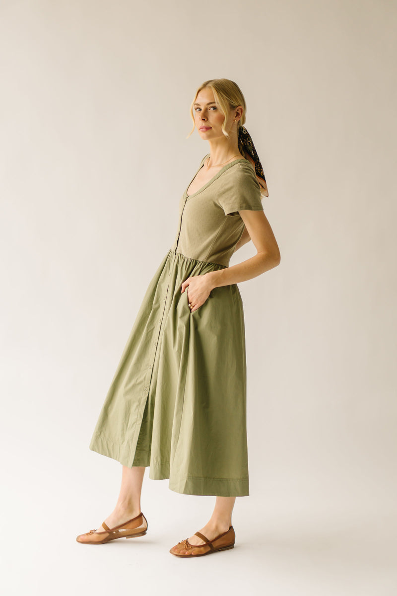 The Murdock Pointelle Knit Midi Dress in Olive