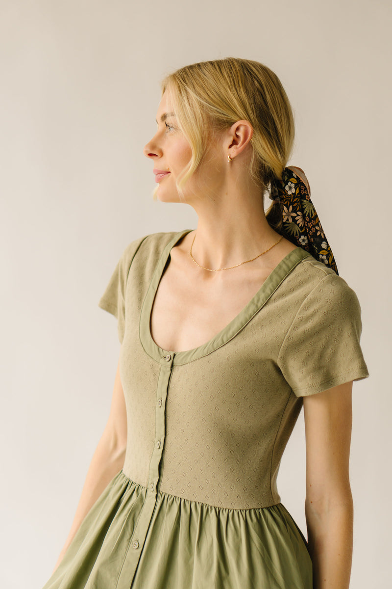 The Murdock Pointelle Knit Midi Dress in Olive