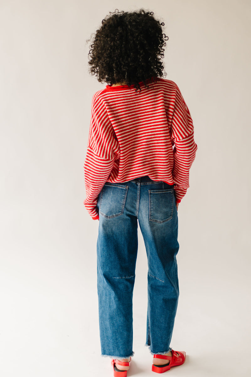 The Riggs Button-Down Sweater in Ivory + Red Mini Stripe