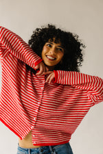 The Riggs Button-Down Sweater in Ivory + Red Mini Stripe