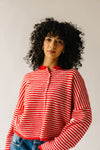 The Riggs Button-Down Sweater in Ivory + Red Mini Stripe