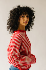 The Riggs Button-Down Sweater in Ivory + Red Mini Stripe