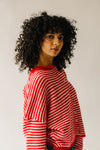 The Riggs Button-Down Sweater in Ivory + Red Mini Stripe