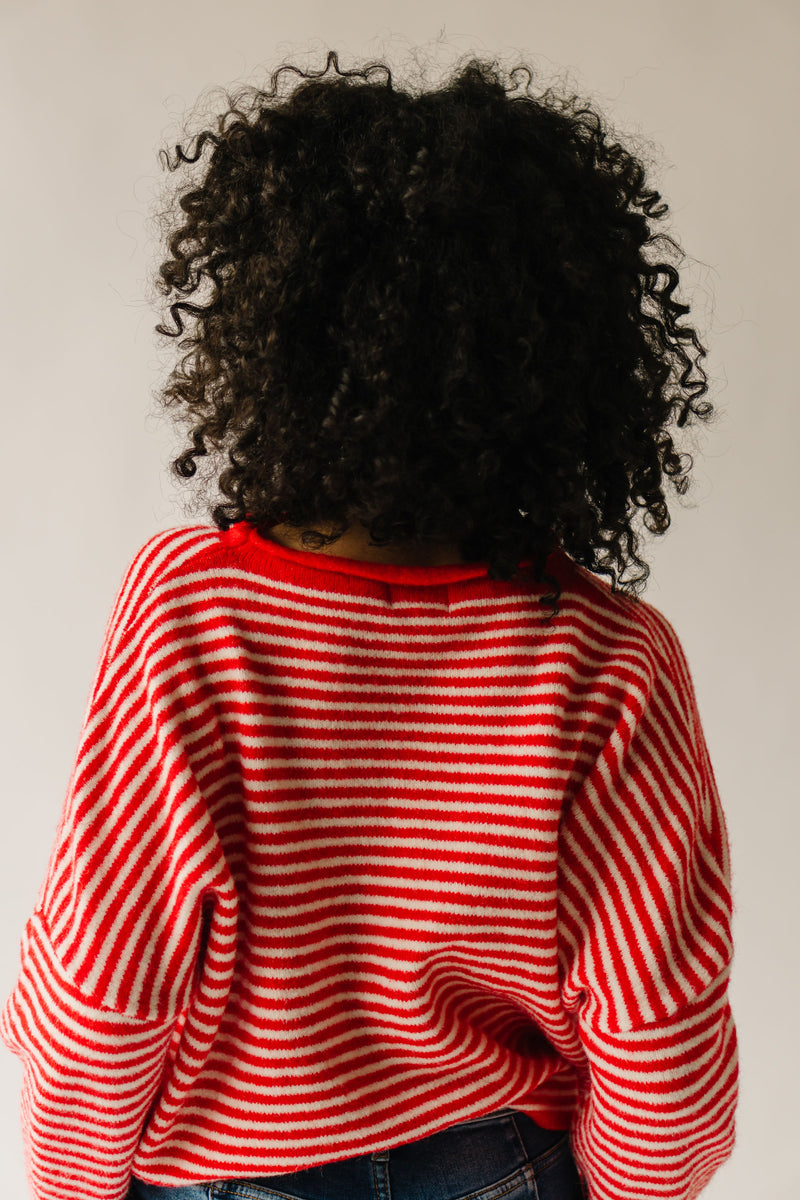 The Riggs Button-Down Sweater in Ivory + Red Mini Stripe