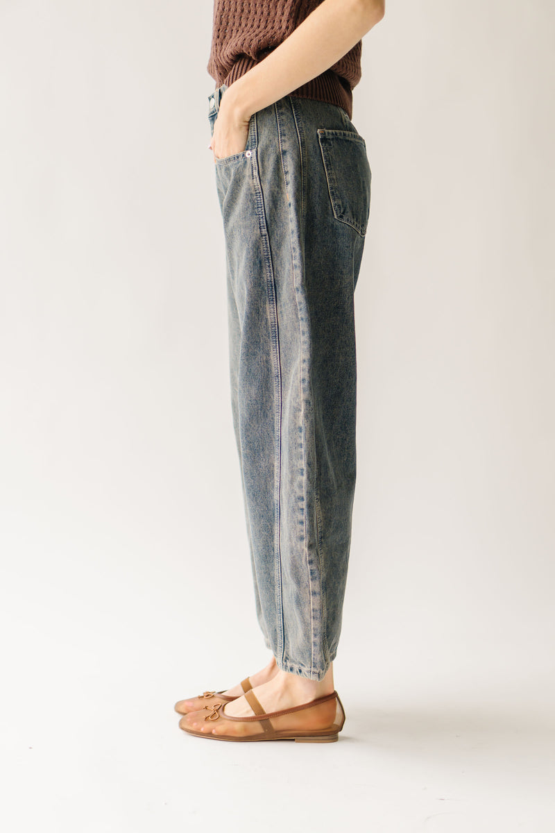 The Hagans Mid Rise Barrel Jean in Rustic Denim