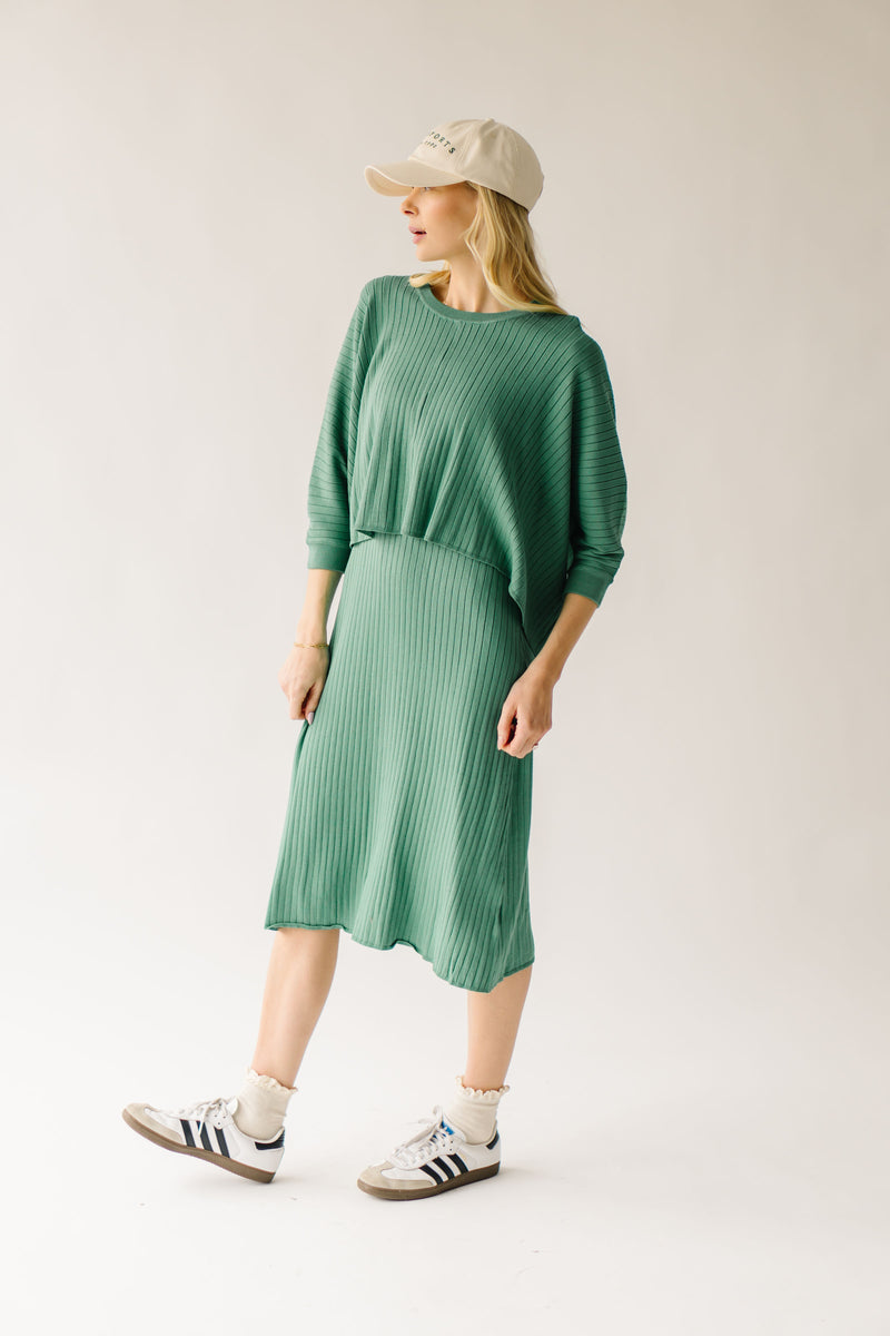 The Dinora Ribbed Blouse + Dress Set in Pistachio