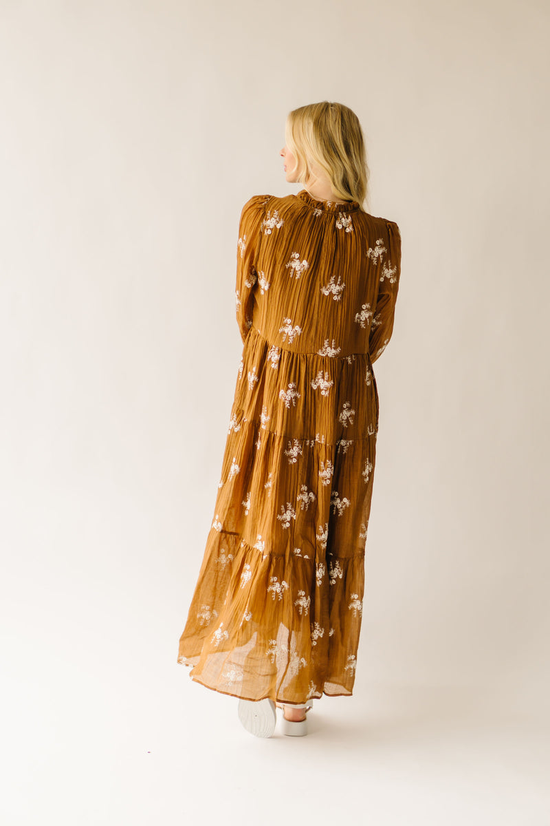 The Sartell Embroidered Maxi Dress in Brown