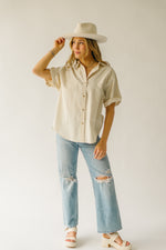 The Rosner Cuff Sleeved Button-Up Blouse in Natural