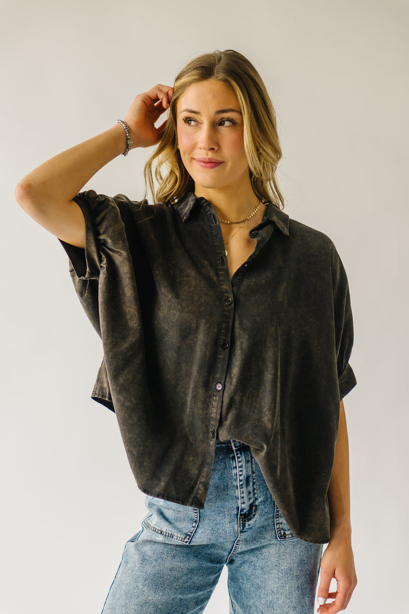The Lowen Oversized Button-Up Blouse in Washed Black