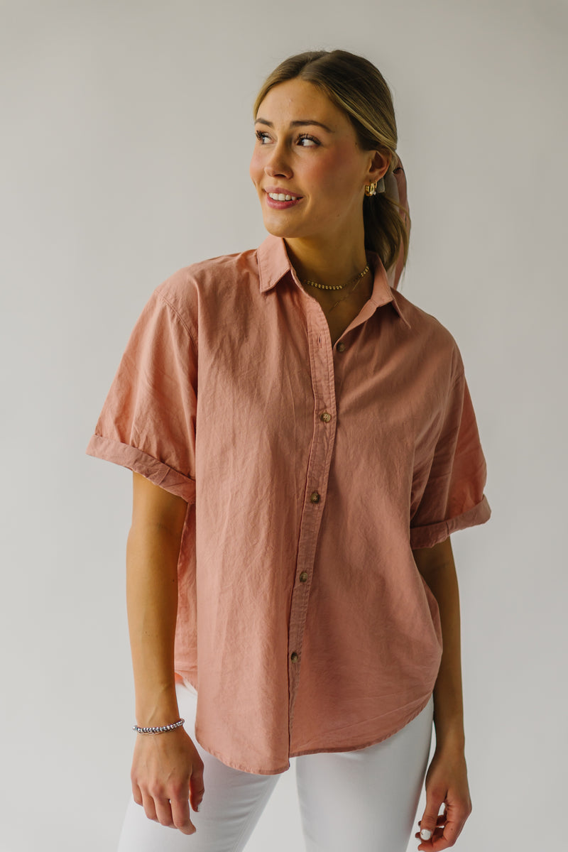 The Rosner Cuff Sleeved Button-Up Blouse in Ginger