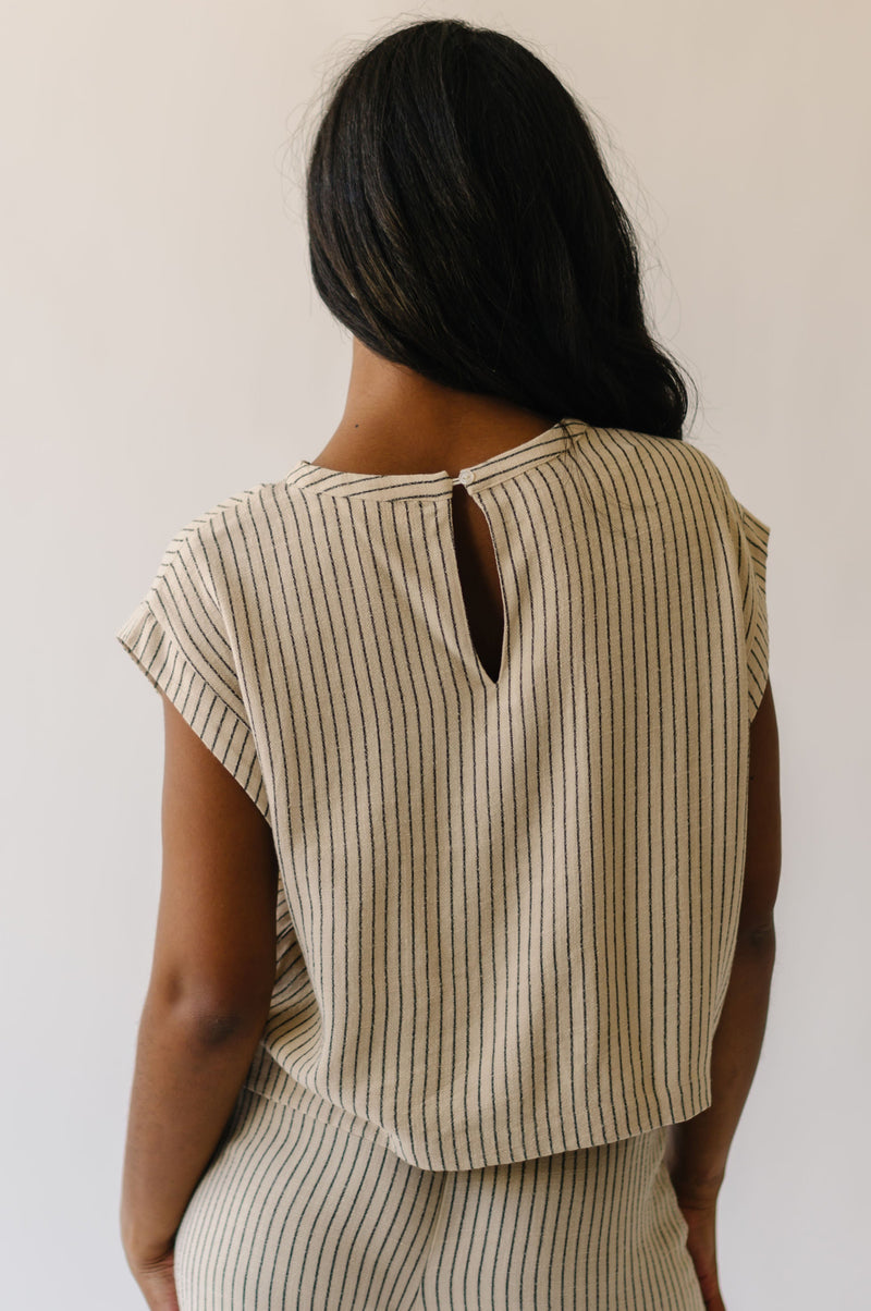 The Bethy Striped Linen Blouse in Beige