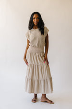 The Angie Tiered Midi Skirt in Taupe