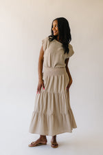 The Angie Tiered Midi Skirt in Taupe