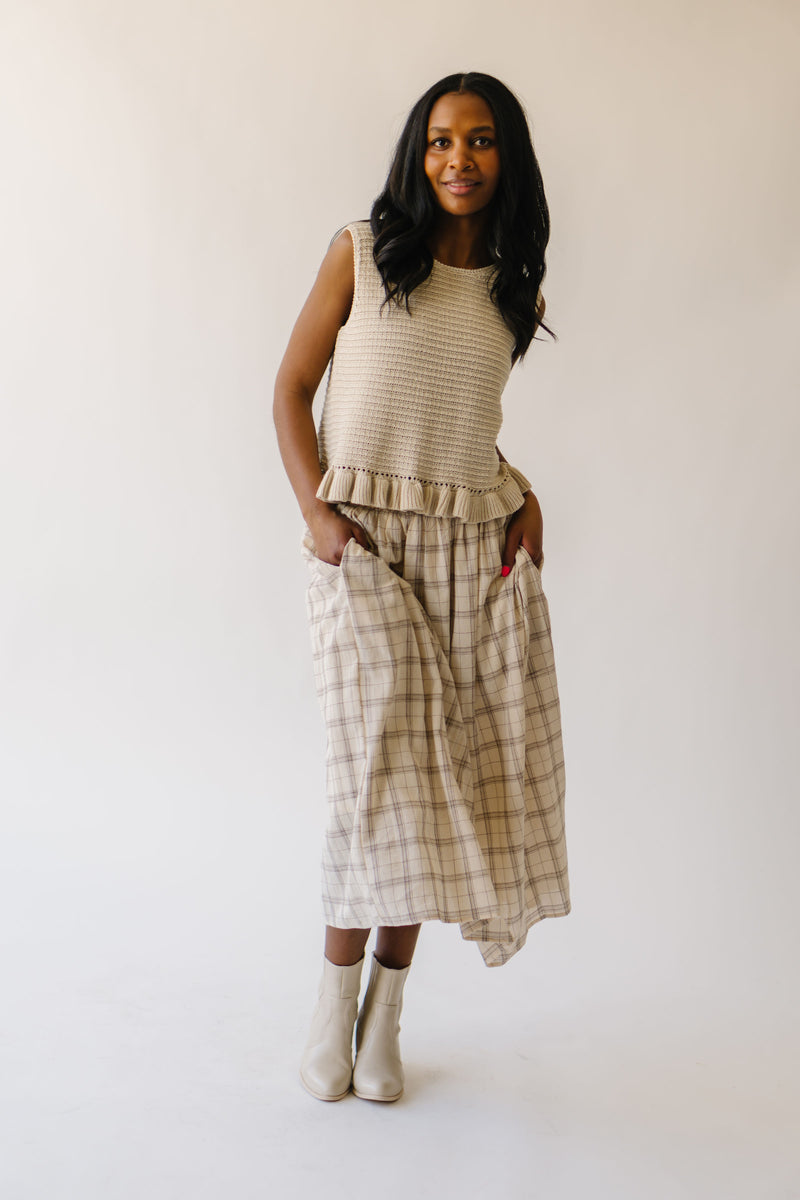 The Odelle Plaid Midi Skirt in Ivory