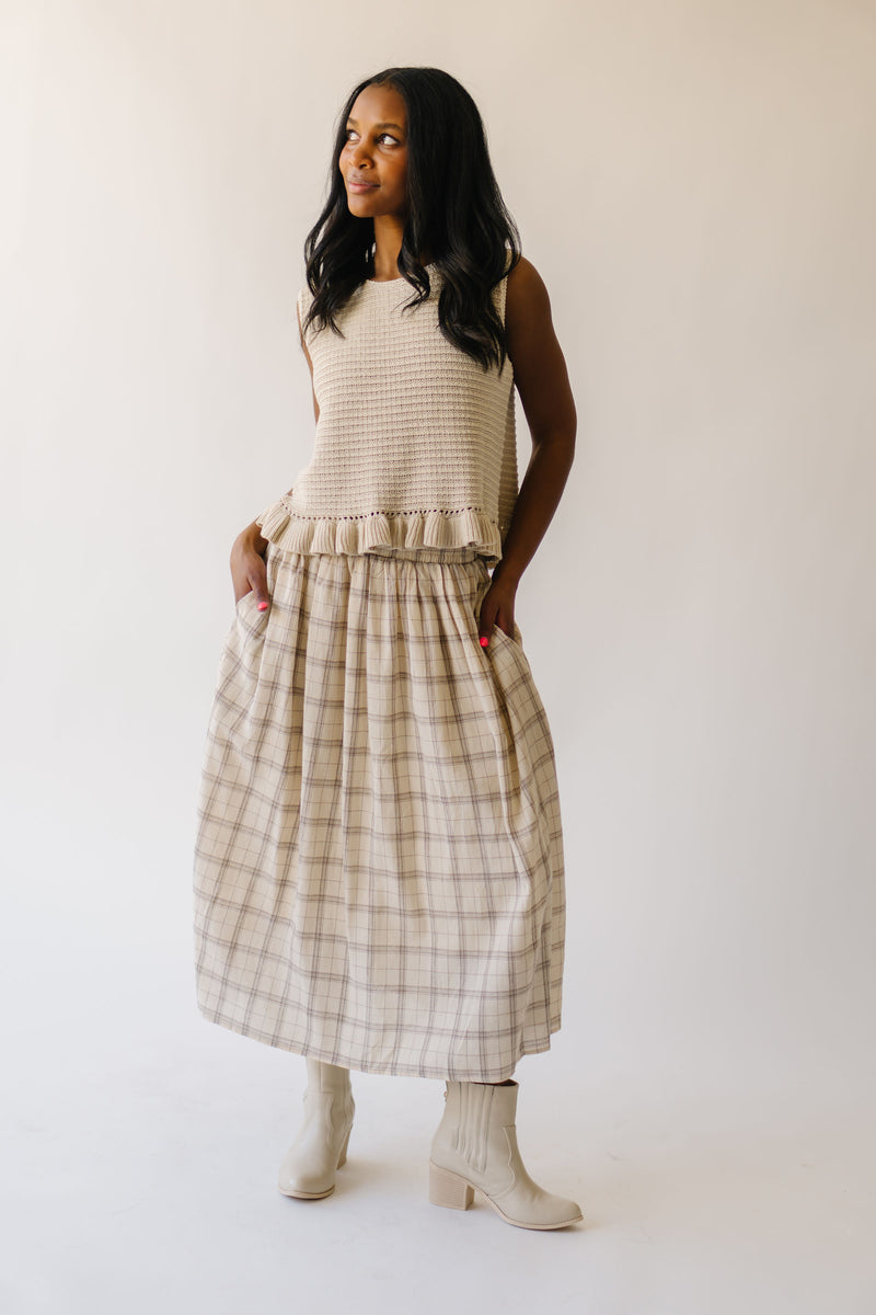 The Odelle Plaid Midi Skirt in Ivory