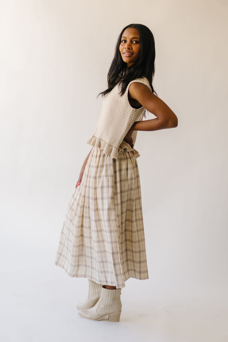 The Odelle Plaid Midi Skirt in Ivory