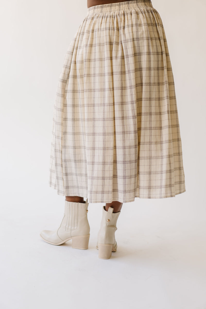 The Odelle Plaid Midi Skirt in Ivory