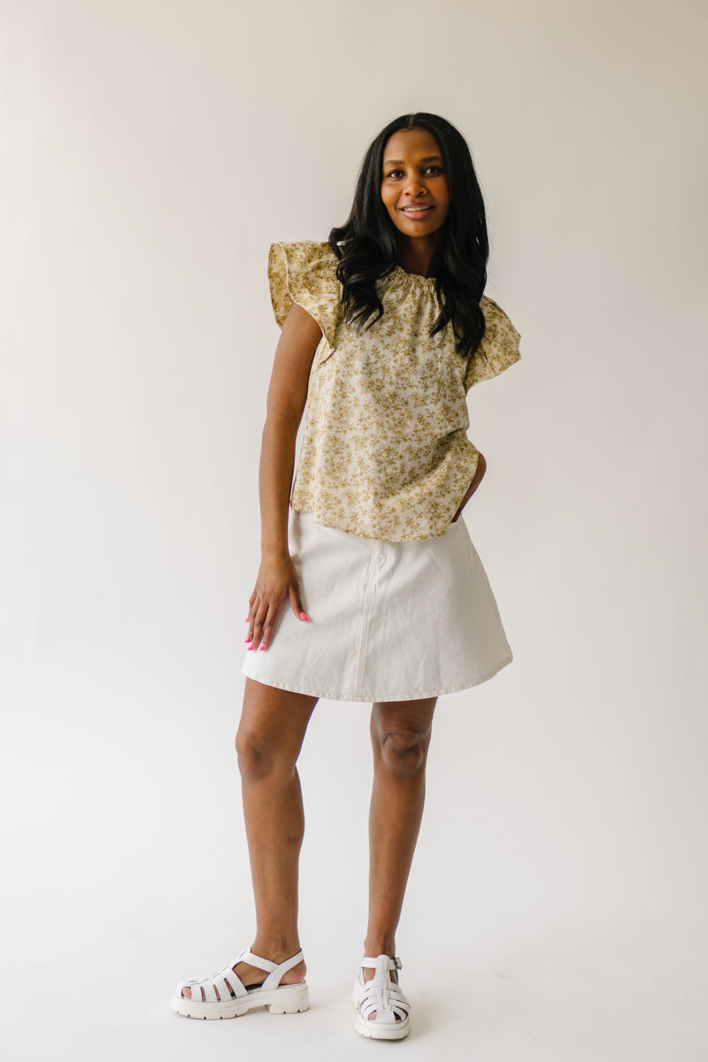 The Rusty Floral Ruffle Sleeve Blouse in Dijon + Natural
