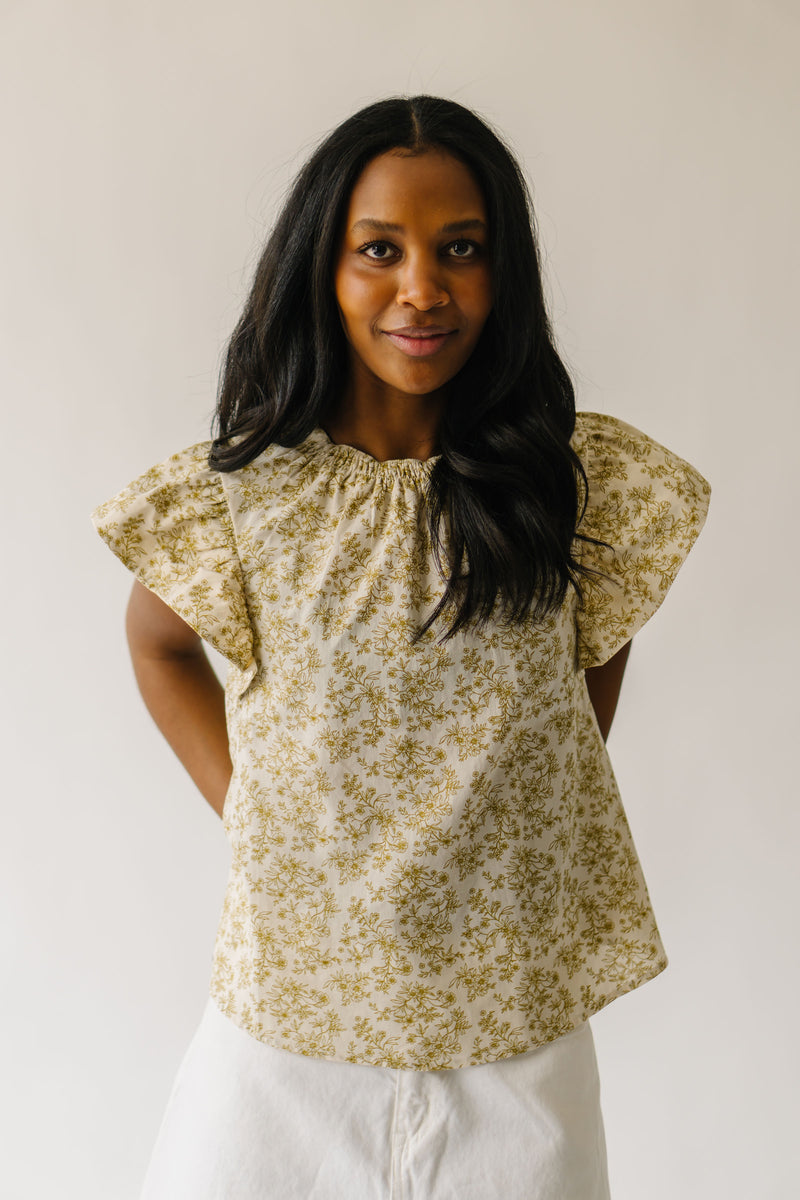 The Rusty Floral Ruffle Sleeve Blouse in Dijon + Natural