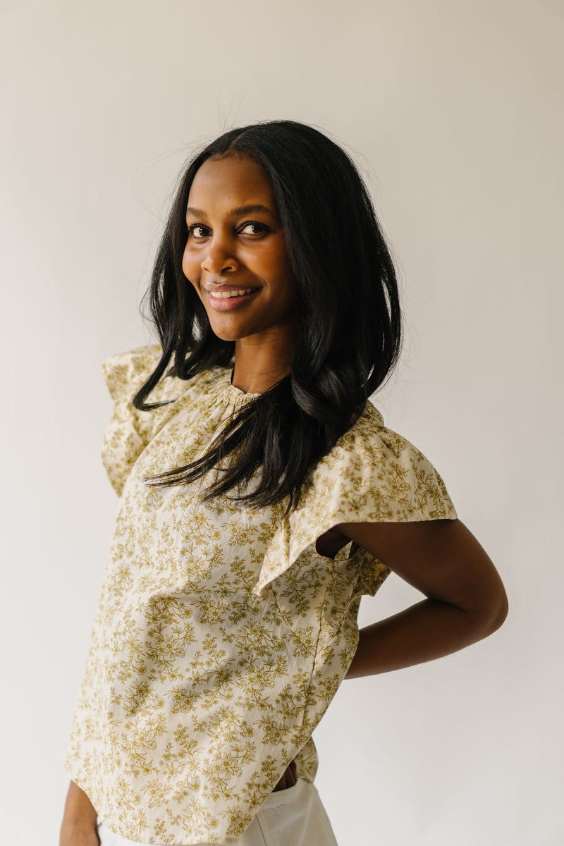 The Rusty Floral Ruffle Sleeve Blouse in Dijon + Natural
