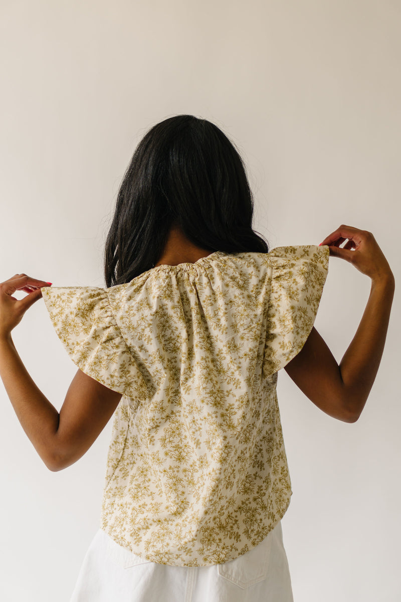 The Rusty Floral Ruffle Sleeve Blouse in Dijon + Natural
