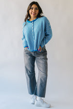 The Riggs Button-Down Sweater in Ivory + Blue Mini Stripe