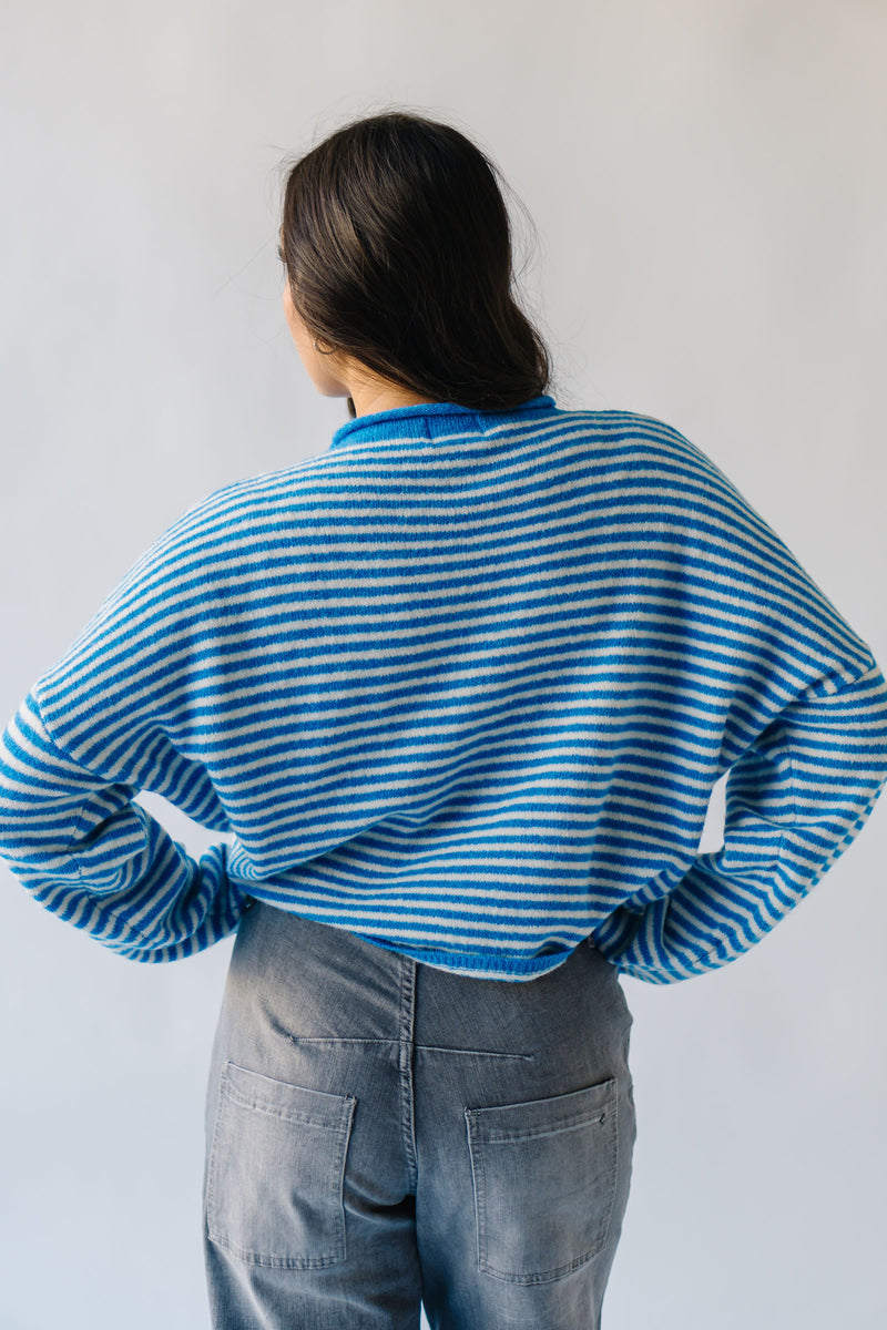 The Riggs Button-Down Sweater in Ivory + Blue Mini Stripe