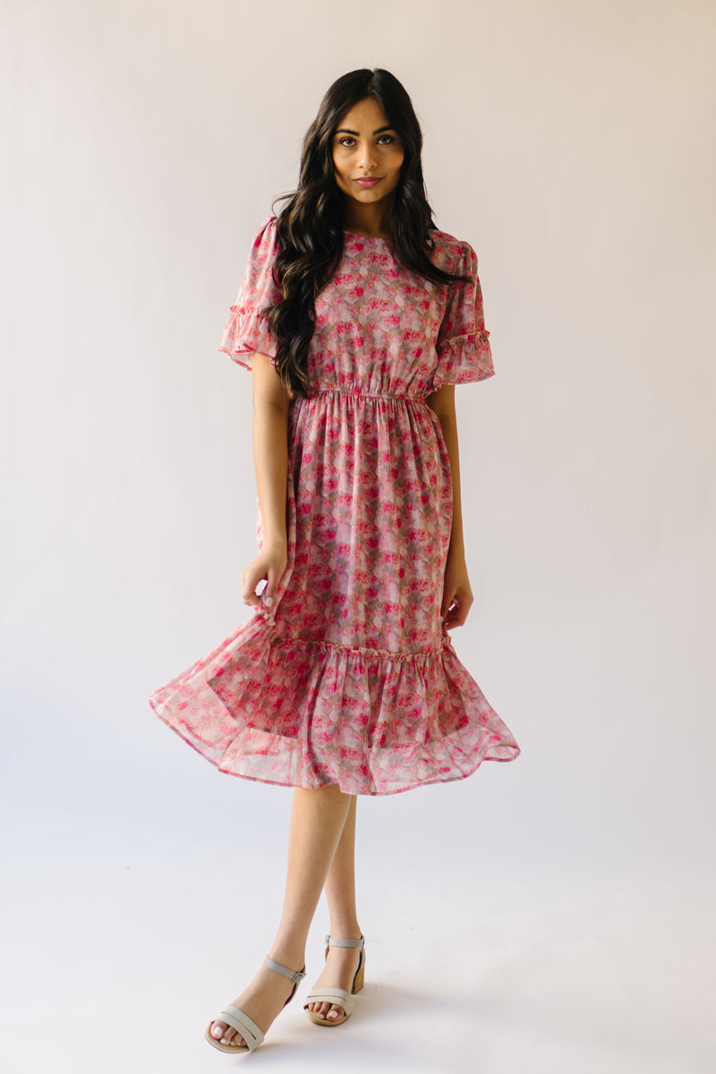 The Torres Puff Sleeve Floral Dress in Pink