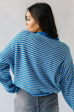 The Riggs Button-Down Sweater in Ivory + Blue Mini Stripe