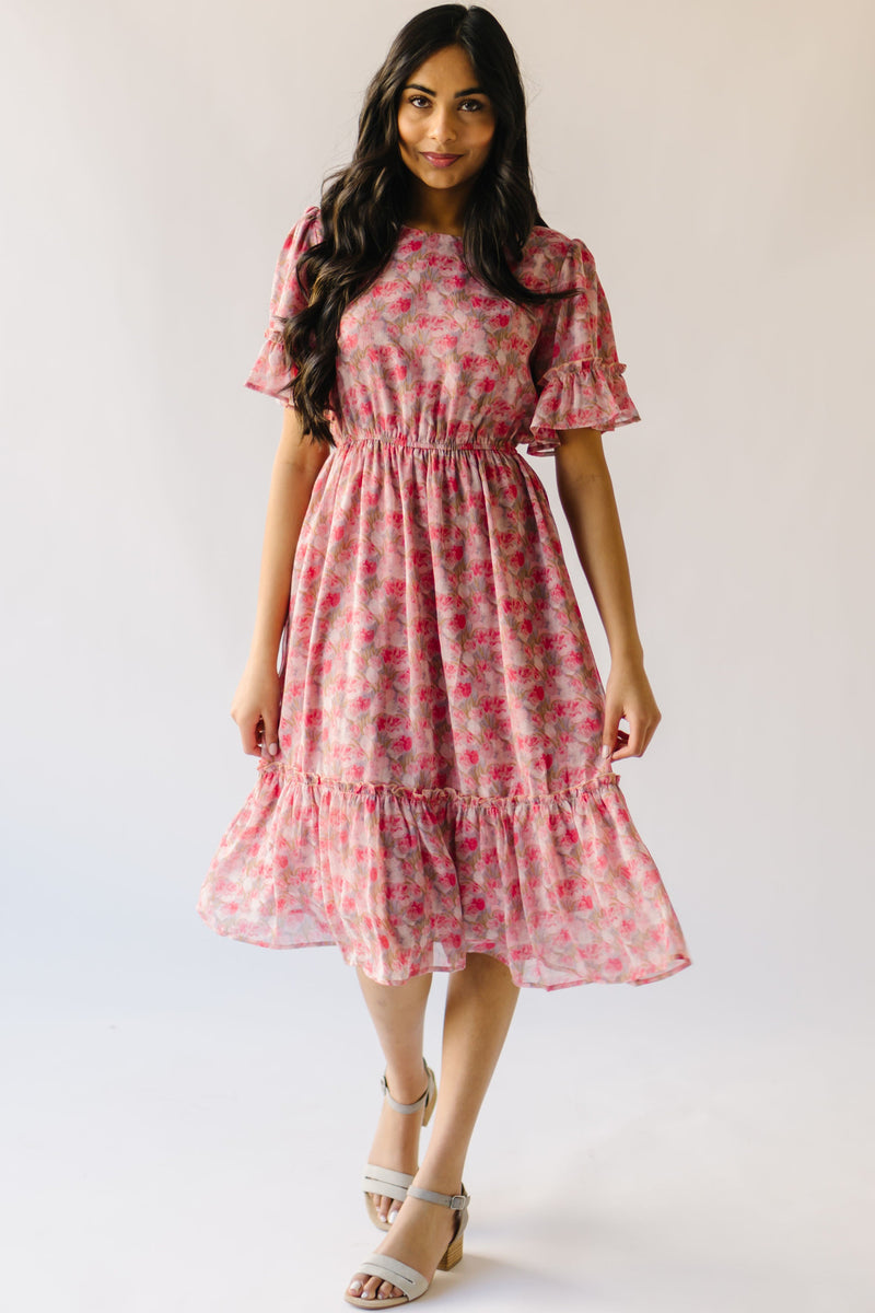 The Torres Puff Sleeve Floral Dress in Pink