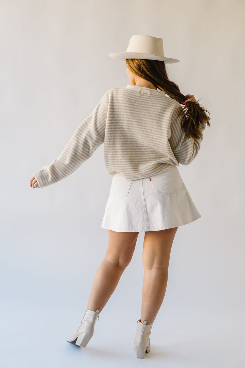 The Riggs Button-Down Sweater in Cream + Natural Mini Stripe