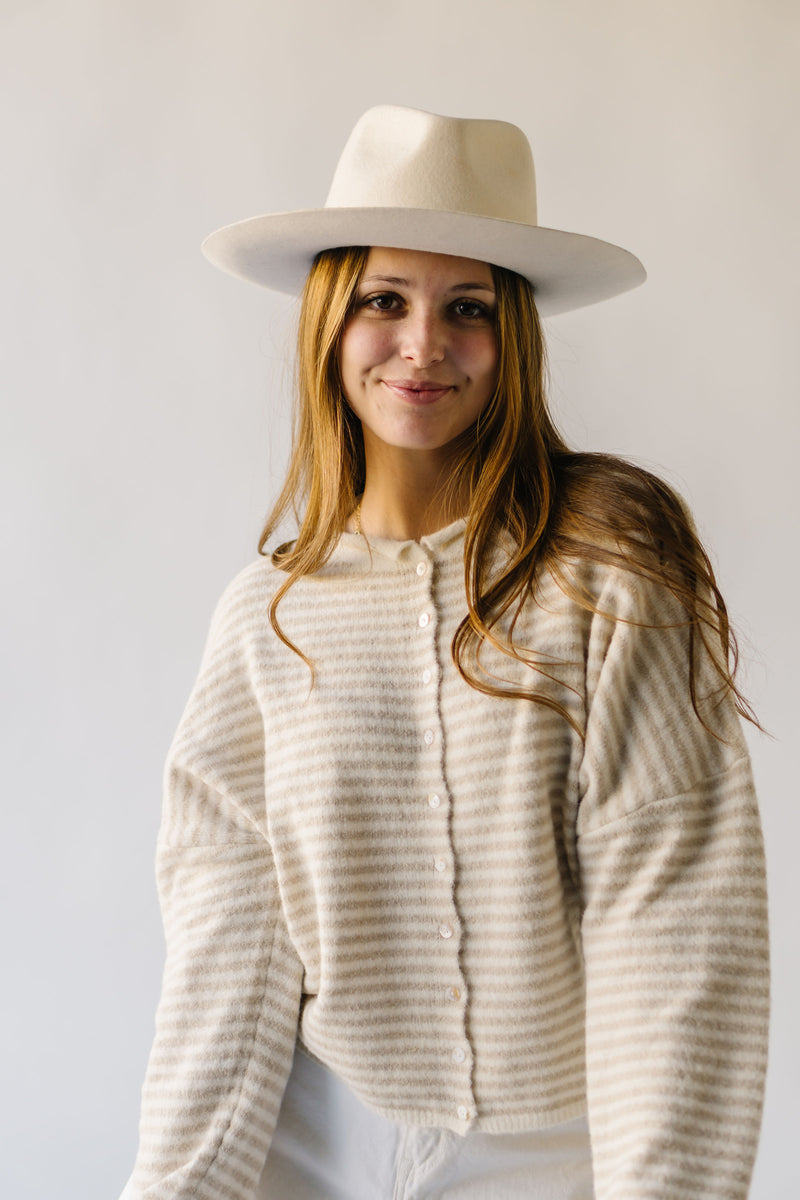 The Riggs Button-Down Sweater in Cream + Natural Mini Stripe