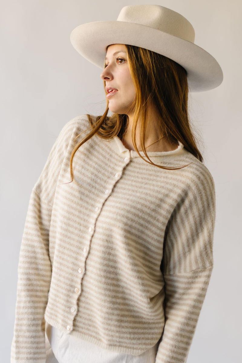 The Riggs Button-Down Sweater in Cream + Natural Mini Stripe