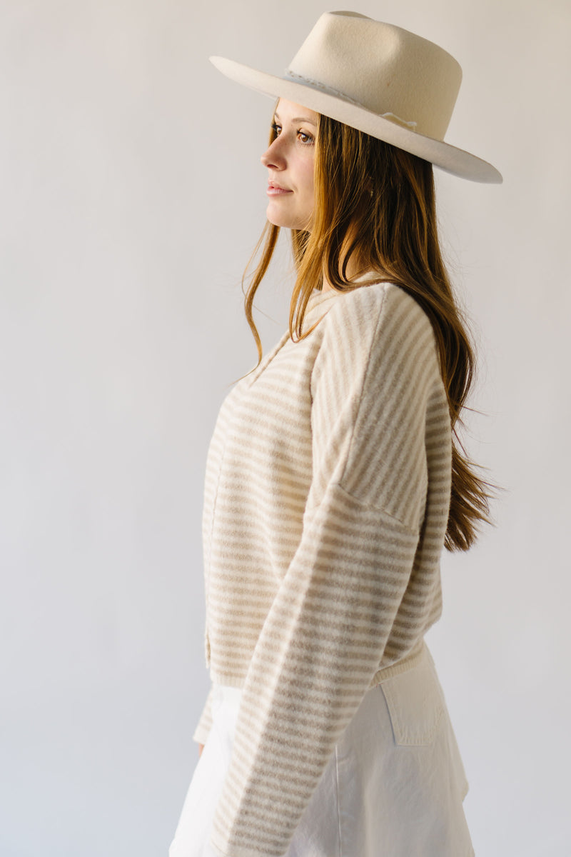 The Riggs Button-Down Sweater in Cream + Natural Mini Stripe