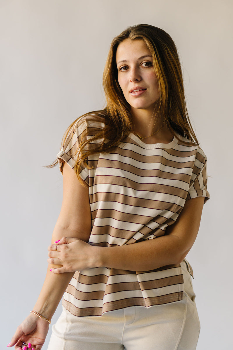 The Lennox Striped Tee in Taupe + Oatmilk