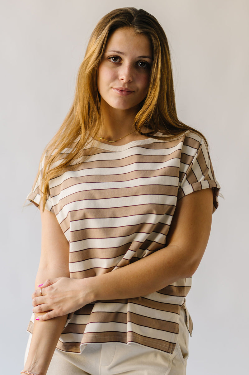 The Lennox Striped Tee in Taupe + Oatmilk